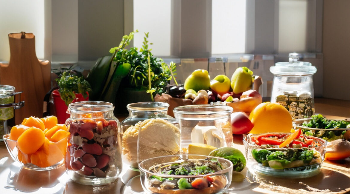 Dieta przed operacją, stół pełen zdrowych produktów spożywczych: warzyw, owoców, orzechów, ziół, chudego białka